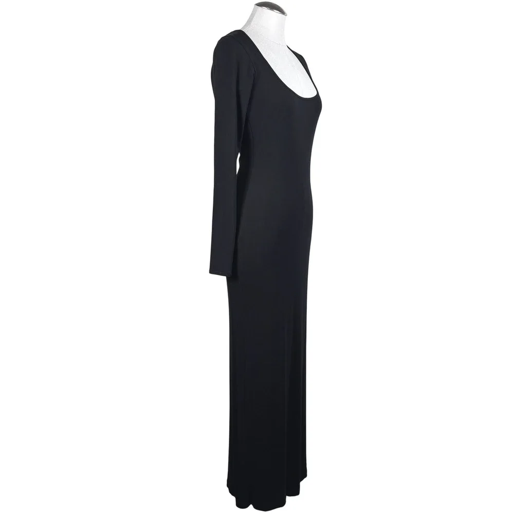 SKIMS Women's Black‎ Ribbed Long Sleeve Stretch Maxi Dress Square Neck Size XL - Picture 3 of 10